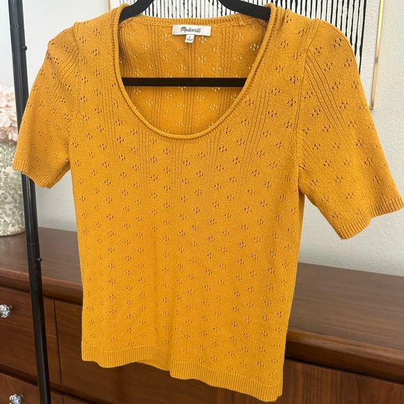Madewell Tops - Madewell Mustard Yellow Pointelle Knit Short Sleeve Sweater Top Size S